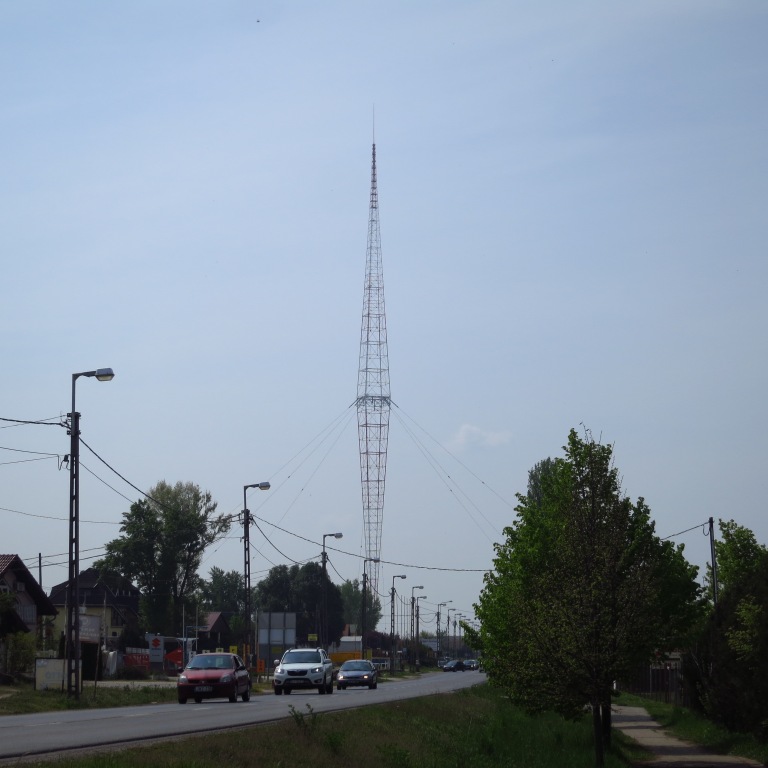 The huge radio tower, seen from the small town of Lakihegy